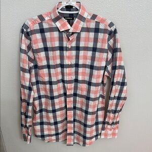 Express Men's Pink and Blue Plaid Shirt